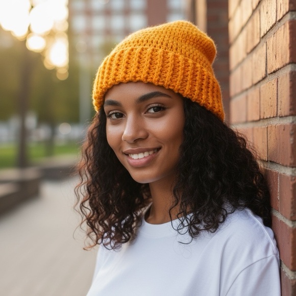 Crochet Elf Gnome Dwarf crocheted knit Hat Orange handmade one of a kind - Picture 1 of 4